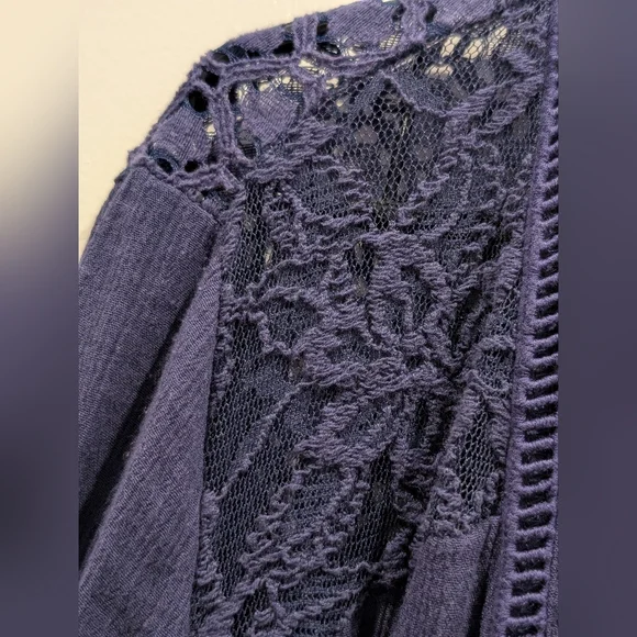 Knox Rose Open-Front Cardigan Lace Back & Crochet Navy Blue XXL - Picture 6 of 9